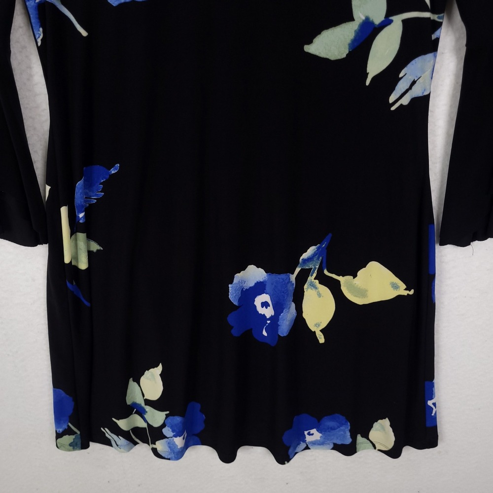 Lauren Ralph Lauren Dress Black Blue Floral Bell Sleeve Size 6 Lined Classic - Picture 6 of 13